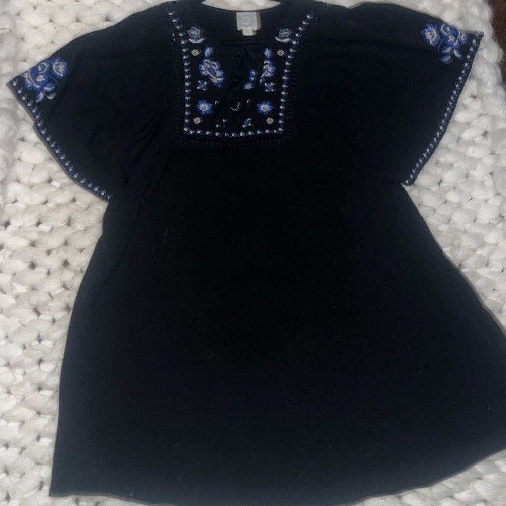 Francesca’s Knox Rose Black Dress with Blue Embroidery